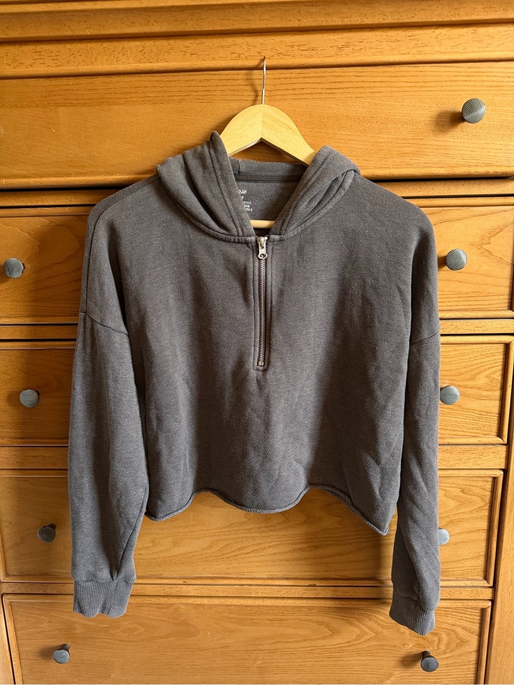 Aerie Quarter Zip Hoodie Women Small Brown Gray Cropped Sweatshirt Athleisure